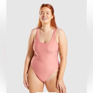 Gymshark Cotton Square Neck Bodysuit Pink/Peach Muscle Fit Women’s Size XL NEW